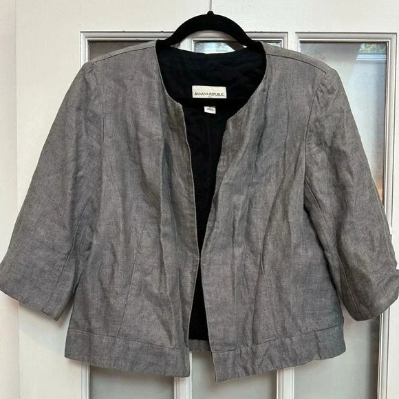 Banana Republic Grey Linen Blend Cropped Blazer Jacket Women’s Size 10 Medium M - Picture 12 of 12